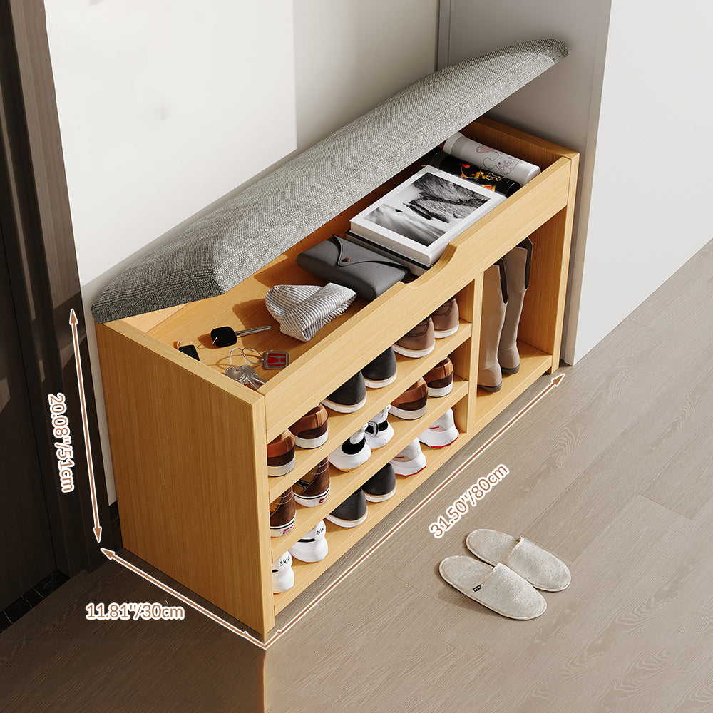 Flip Top Shoe Storage Bench 2–3 Tier Linen Cushion Solid Wood