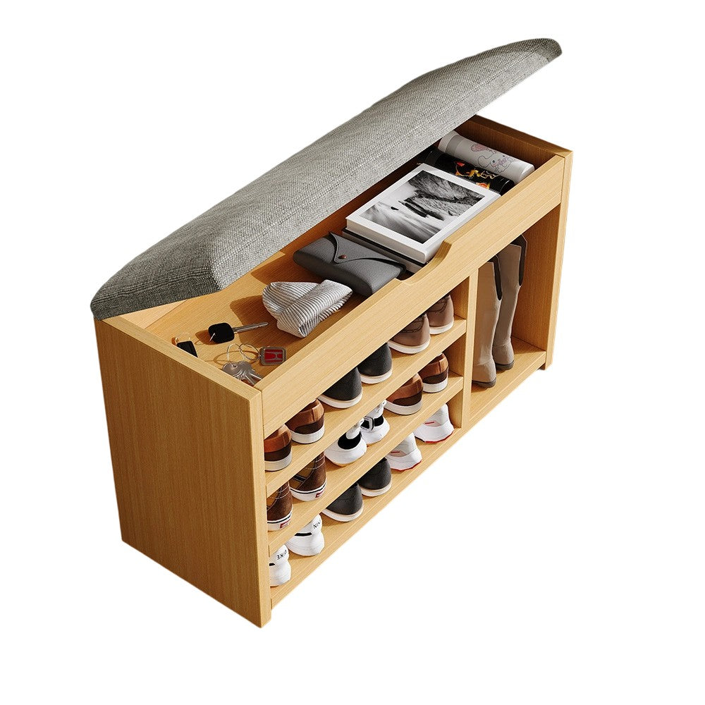 Flip Top Shoe Storage Bench 2–3 Tier Linen Cushion Solid Wood