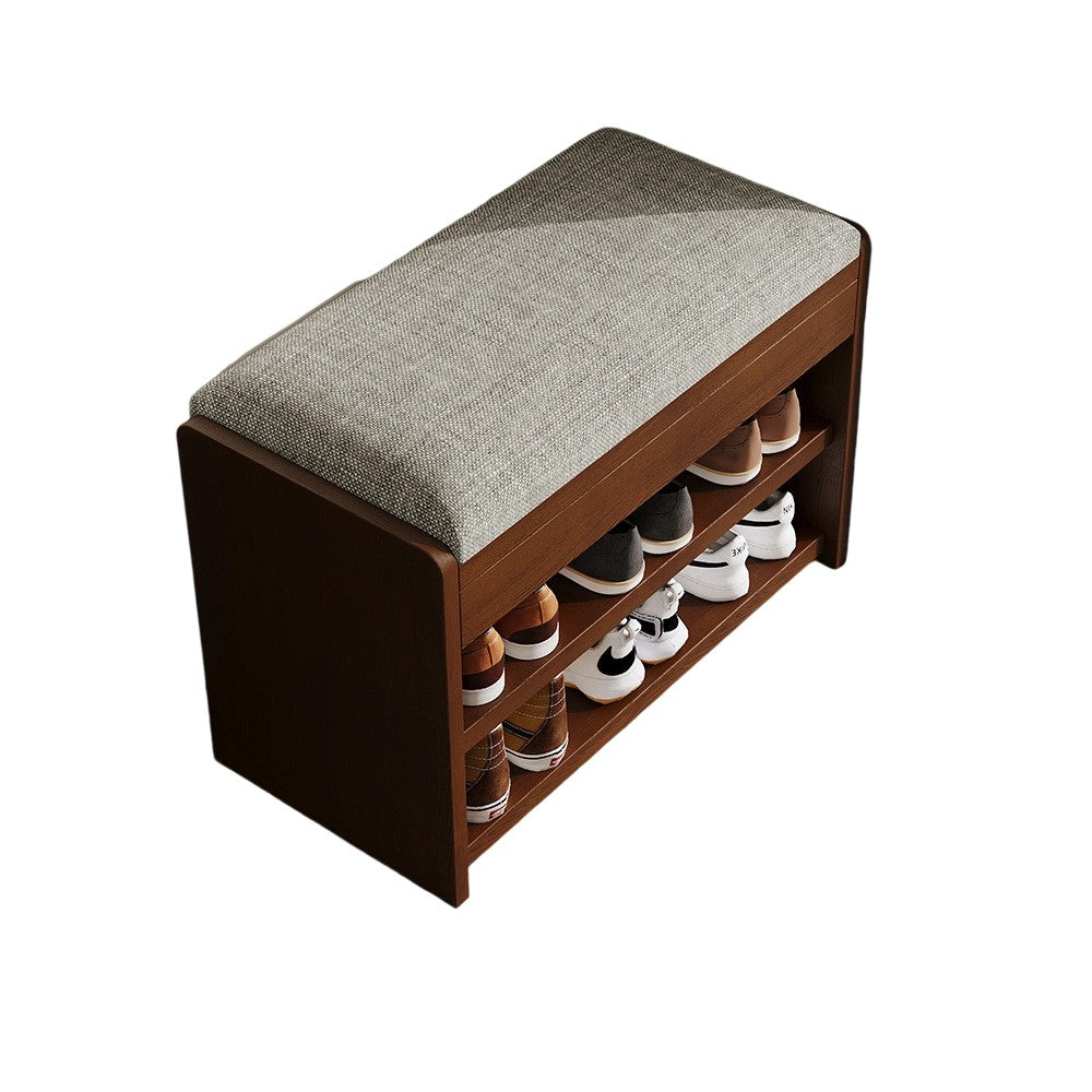 Flip Top Shoe Storage Bench 2–3 Tier Linen Cushion Solid Wood