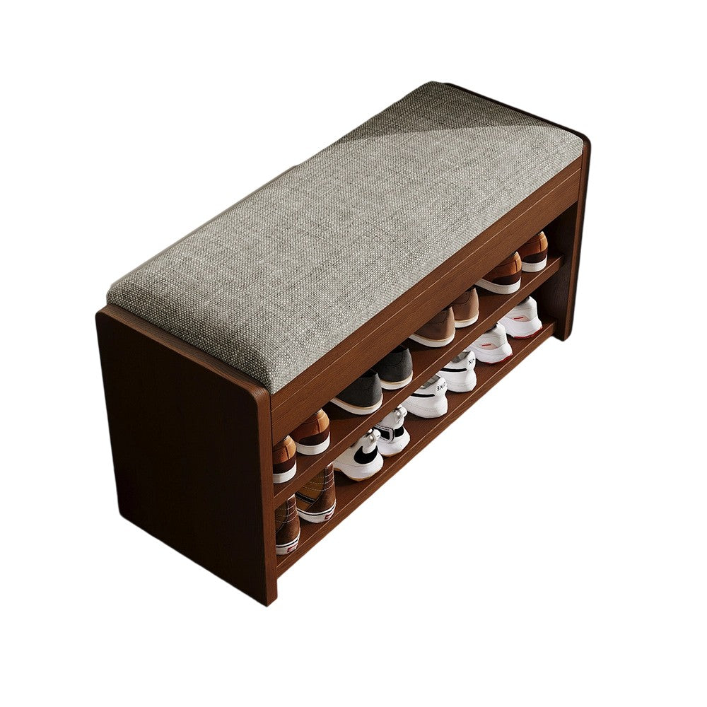 Flip Top Shoe Storage Bench 2–3 Tier Linen Cushion Solid Wood