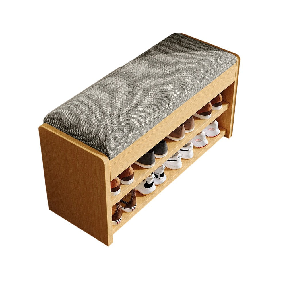 Flip Top Shoe Storage Bench 2–3 Tier Linen Cushion Solid Wood