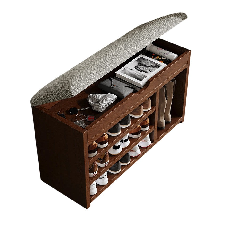 Flip Top Shoe Storage Bench 2–3 Tier Linen Cushion Solid Wood