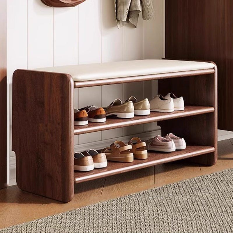 Upholstered Solid Wood Shoe Bench – 2 Tier Entryway