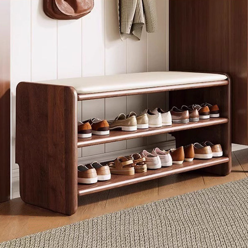 Upholstered Solid Wood Shoe Bench – 2 Tier Entryway