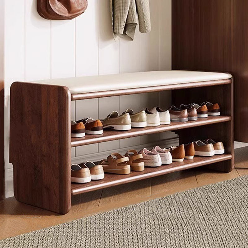Upholstered Solid Wood Shoe Bench – 2 Tier Entryway