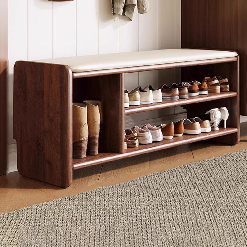 Upholstered Solid Wood Shoe Bench – 2 Tier Entryway