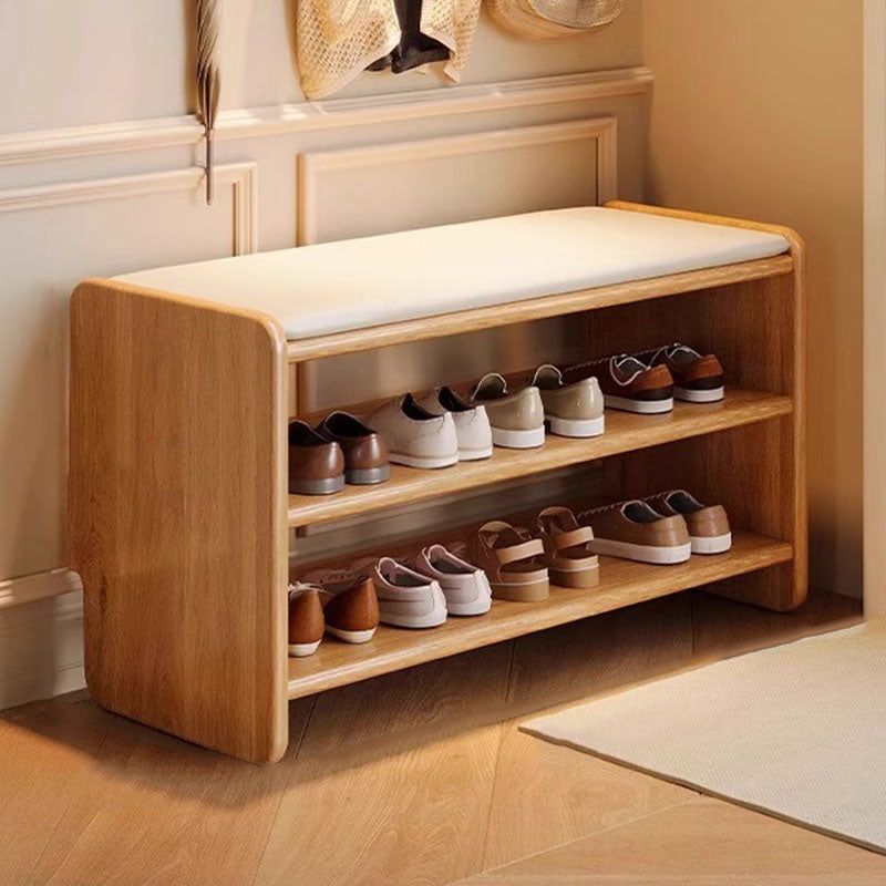 Upholstered Solid Wood Shoe Bench – 2 Tier Entryway