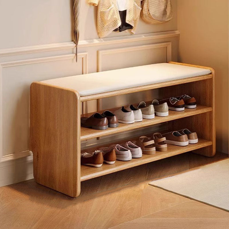 Upholstered Solid Wood Shoe Bench – 2 Tier Entryway