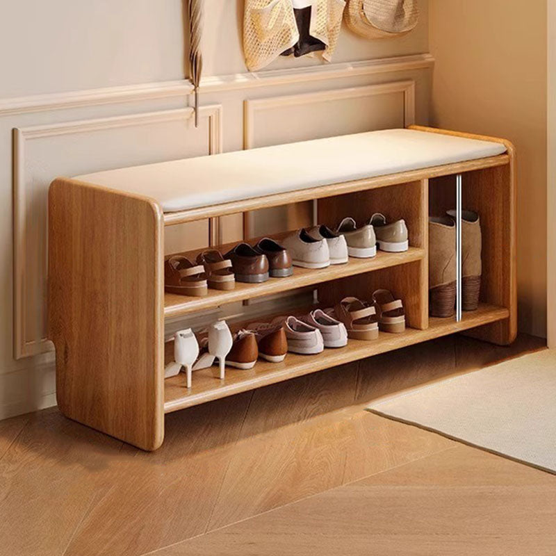 Upholstered Solid Wood Shoe Bench – 2 Tier Entryway