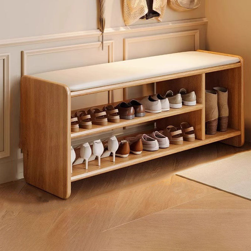Upholstered Solid Wood Shoe Bench – 2 Tier Entryway