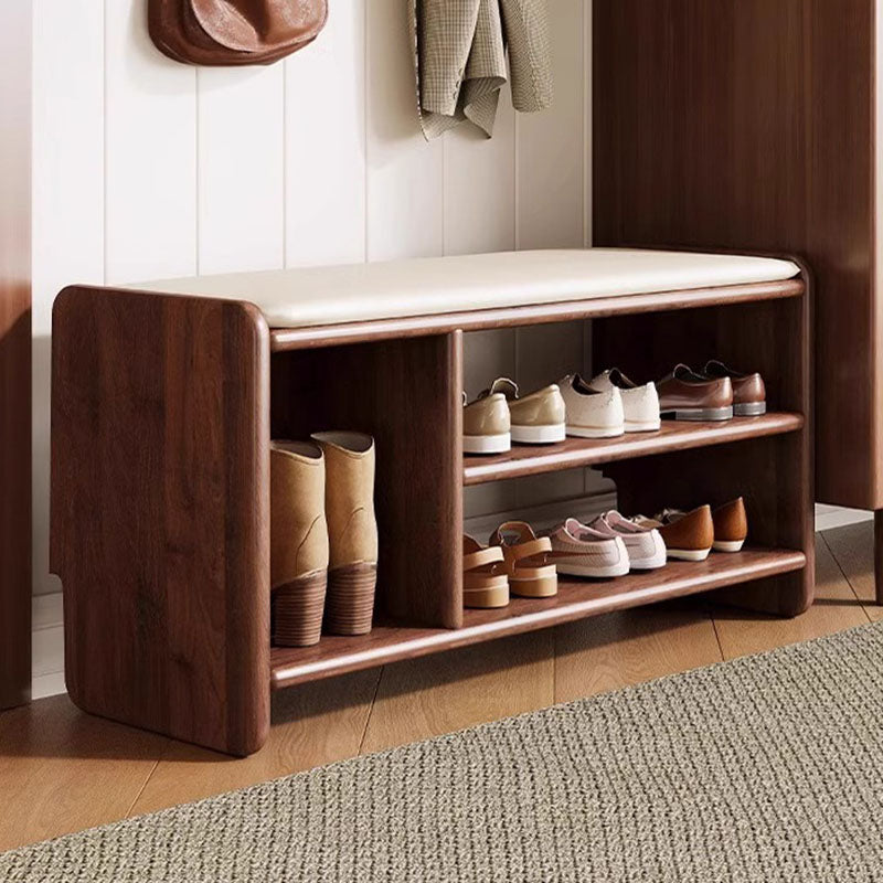 Upholstered Solid Wood Shoe Bench – 2 Tier Entryway