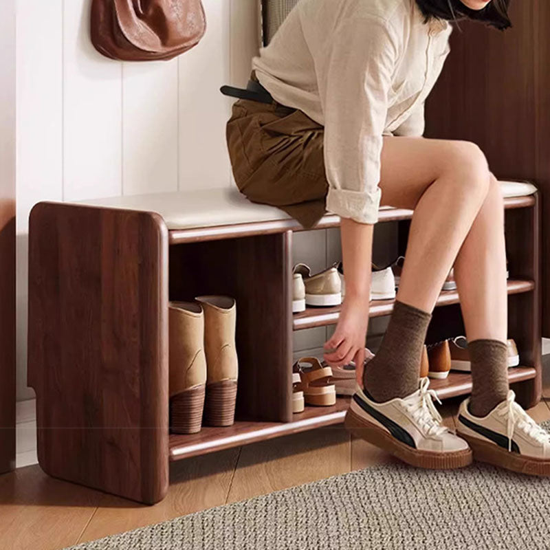 Upholstered Solid Wood Shoe Bench – 2 Tier Entryway