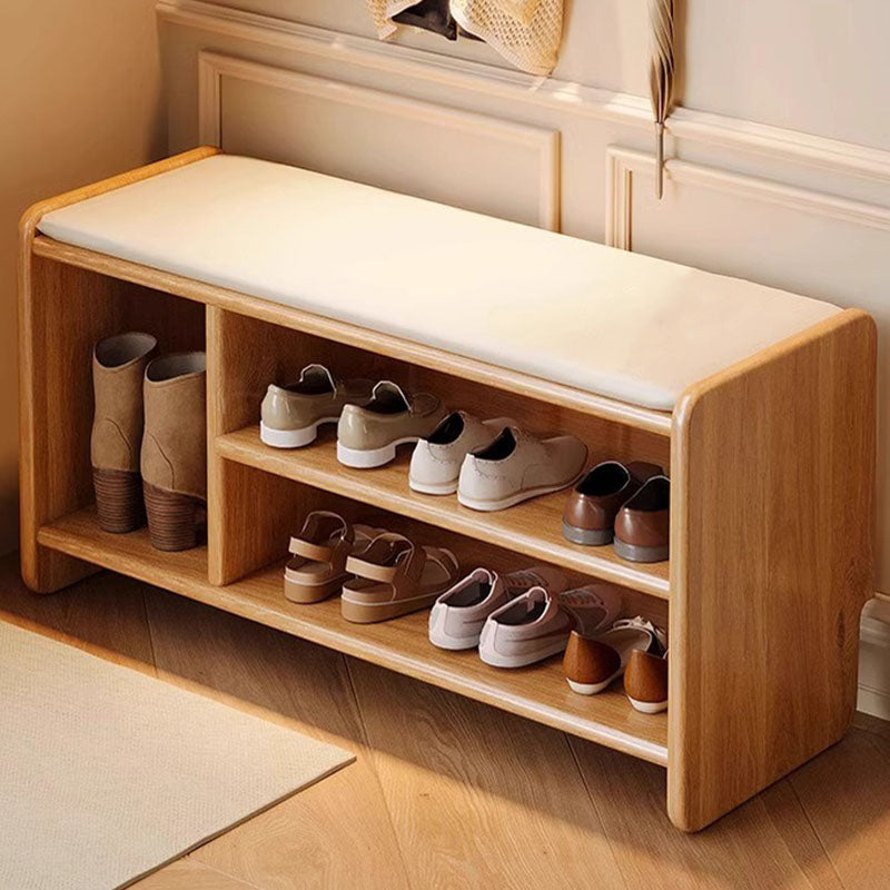 Upholstered Solid Wood Shoe Bench – 2 Tier Entryway