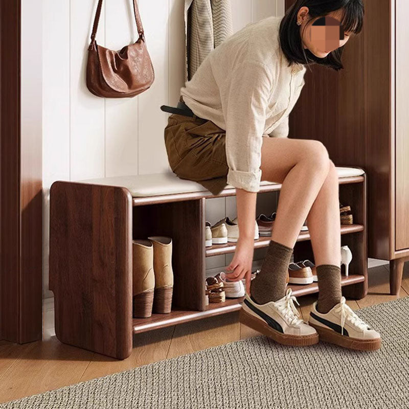 Upholstered Solid Wood Shoe Bench – 2 Tier Entryway