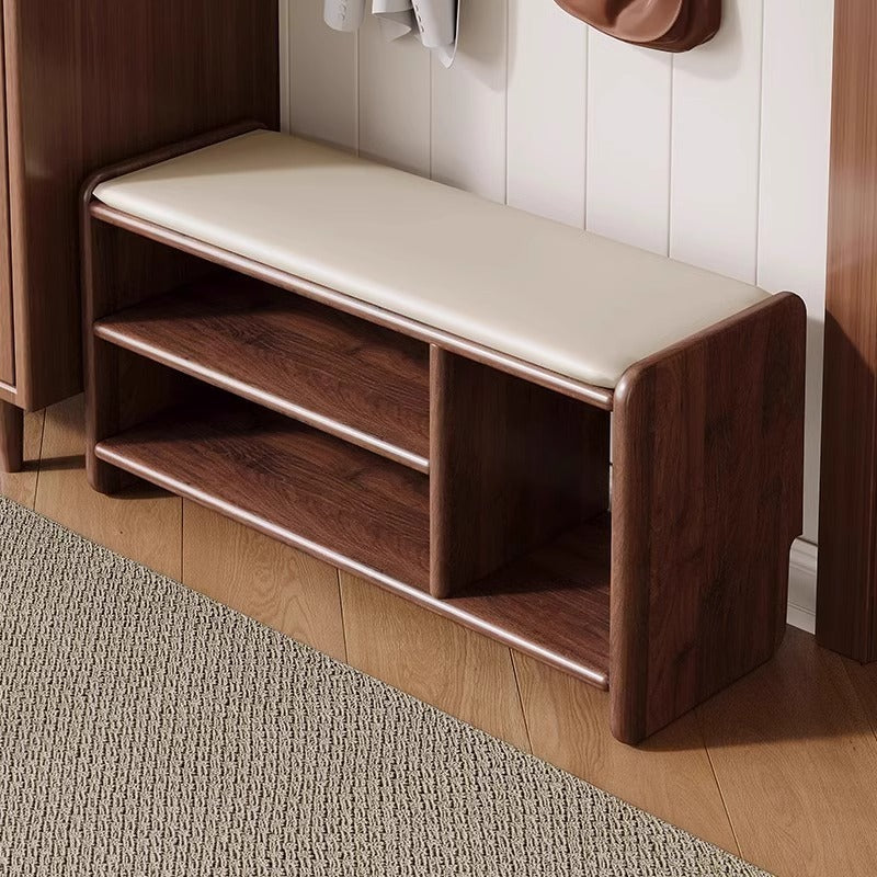 Upholstered Solid Wood Shoe Bench – 2 Tier Entryway