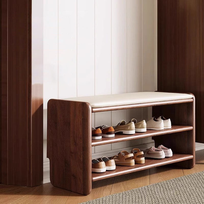 Upholstered Solid Wood Shoe Bench – 2 Tier Entryway