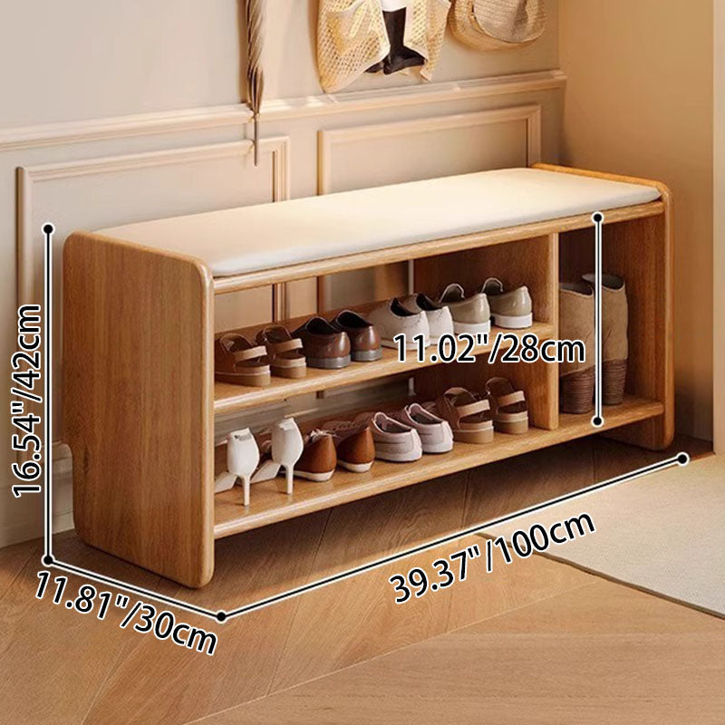 Upholstered Solid Wood Shoe Bench – 2 Tier Entryway