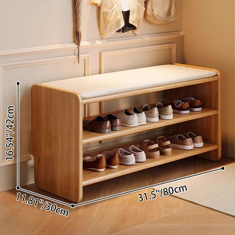 Upholstered Solid Wood Shoe Bench – 2 Tier Entryway