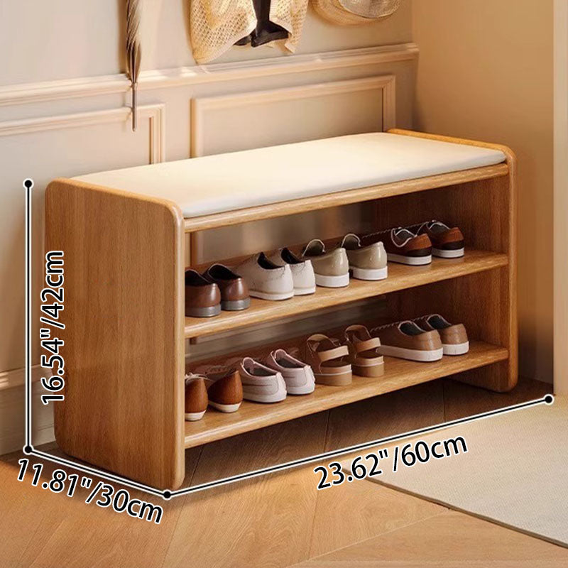 Upholstered Solid Wood Shoe Bench – 2 Tier Entryway