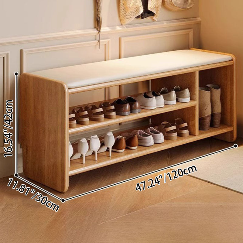 Upholstered Solid Wood Shoe Bench – 2 Tier Entryway