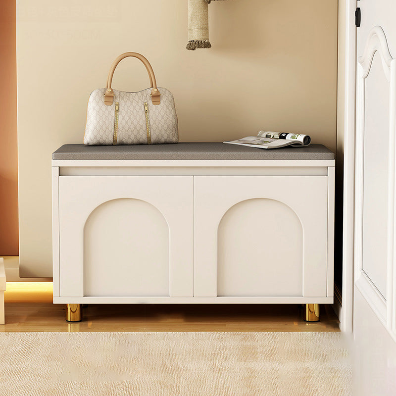 Nordic Upholstered Shoe Bench – Faux Leather Hallway Storage