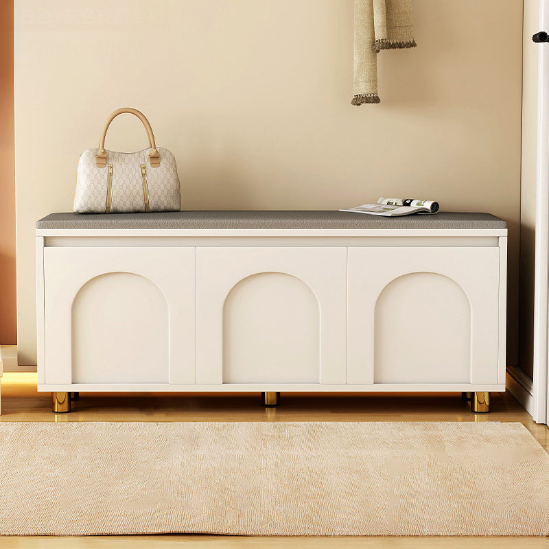 Nordic Upholstered Shoe Bench – Faux Leather Hallway Storage