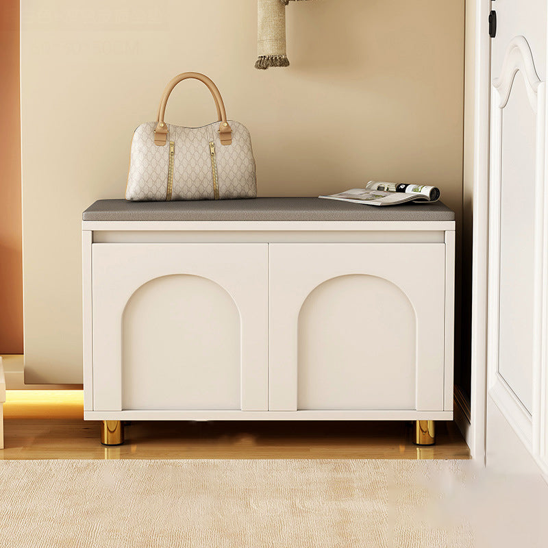 Nordic Upholstered Shoe Bench – Faux Leather Hallway Storage