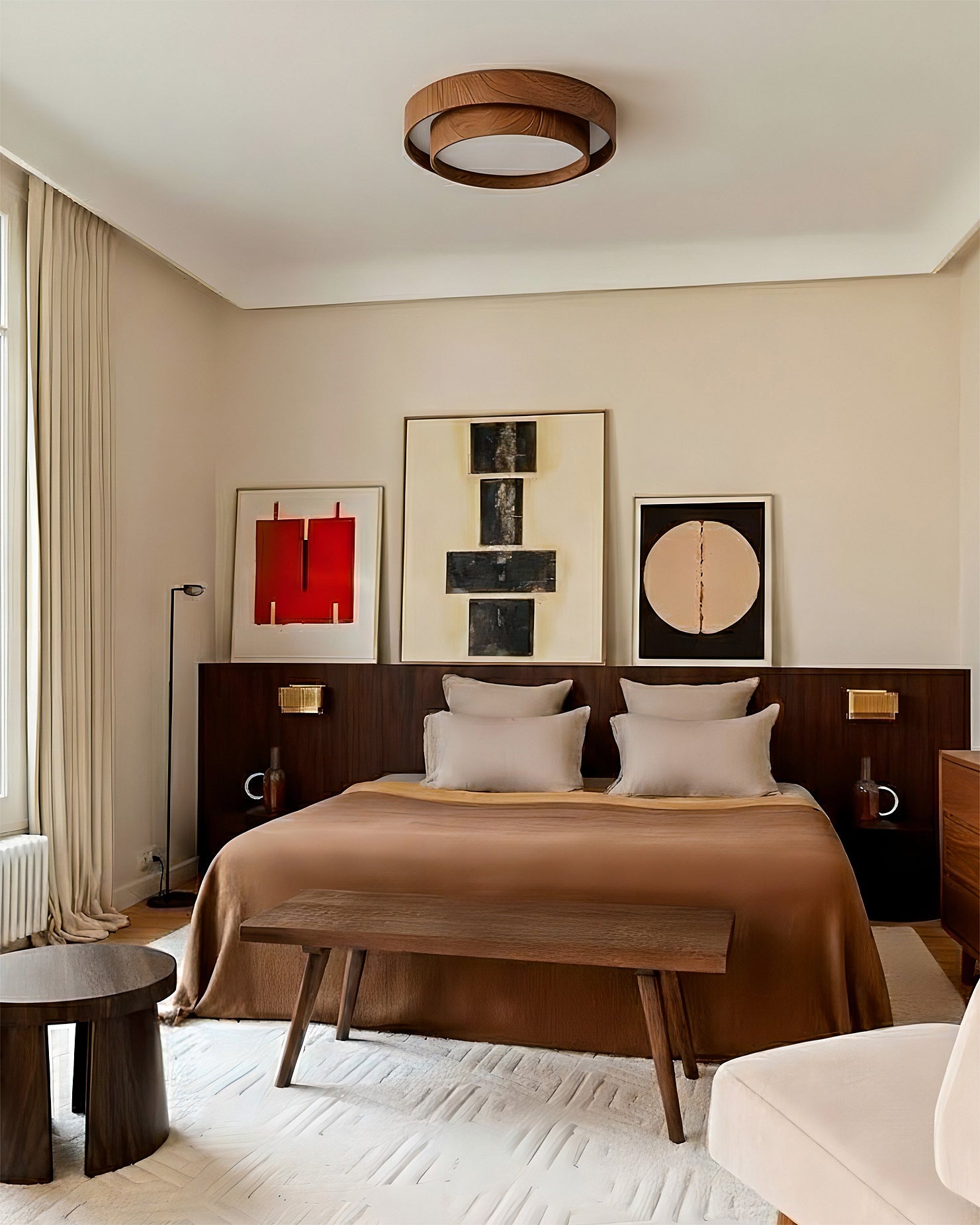 Wood Trim Flush Mount Ceiling Light