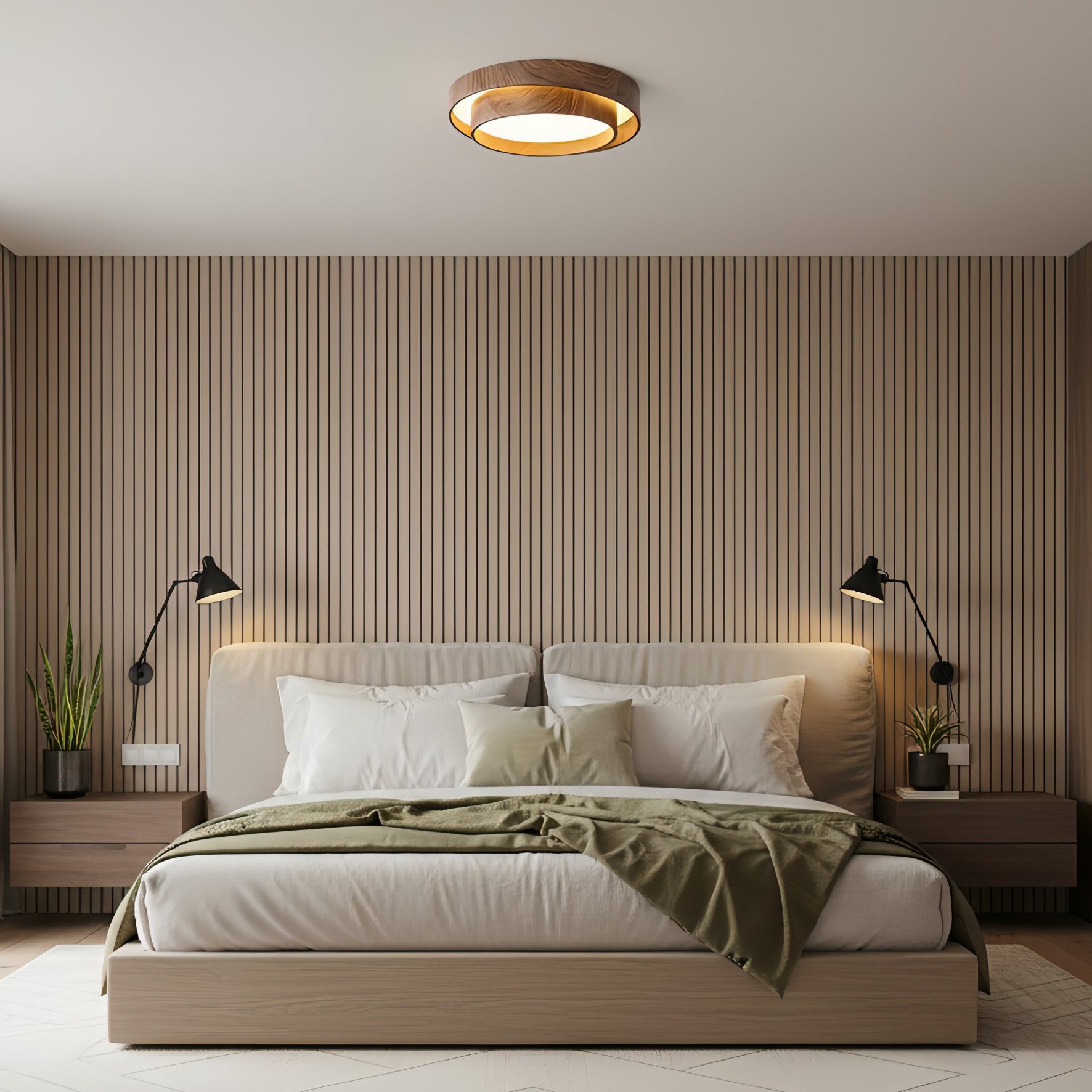 Wood Trim Flush Mount Ceiling Light