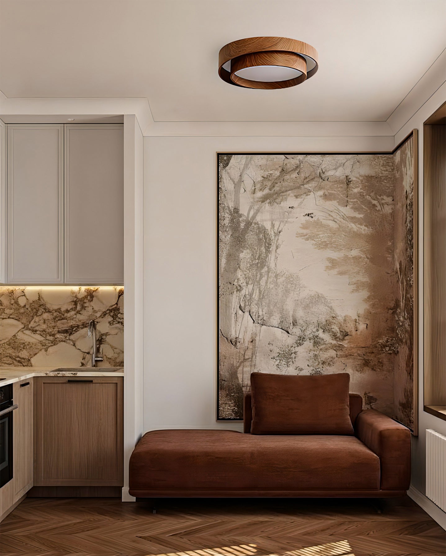 Wood Trim Flush Mount Ceiling Light