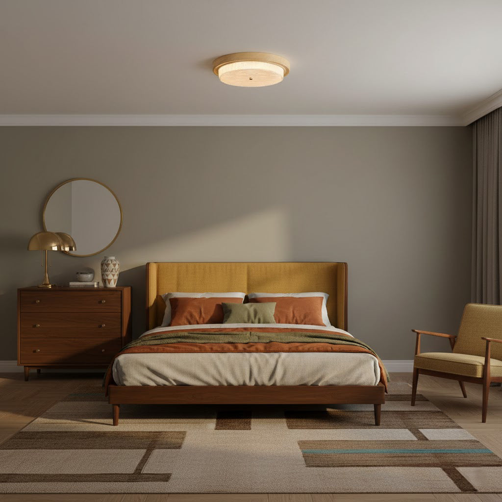 Wood Trim Round Flush Mount Ceiling Light