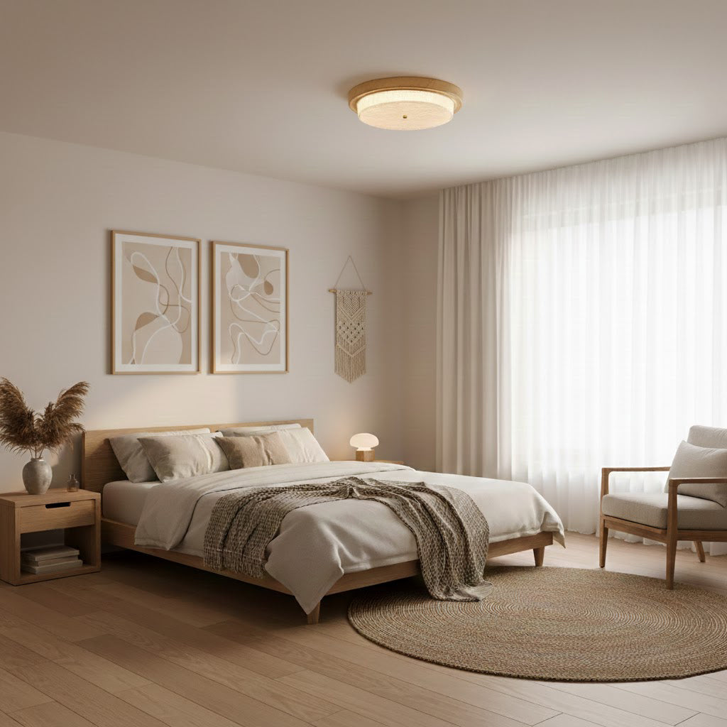 Wood Trim Round Flush Mount Ceiling Light