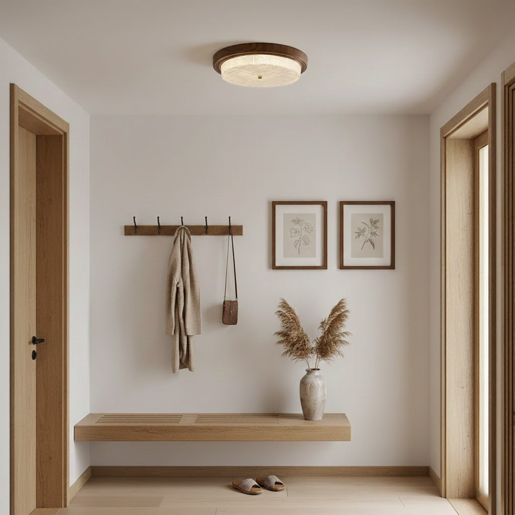 Wood Trim Round Flush Mount Ceiling Light