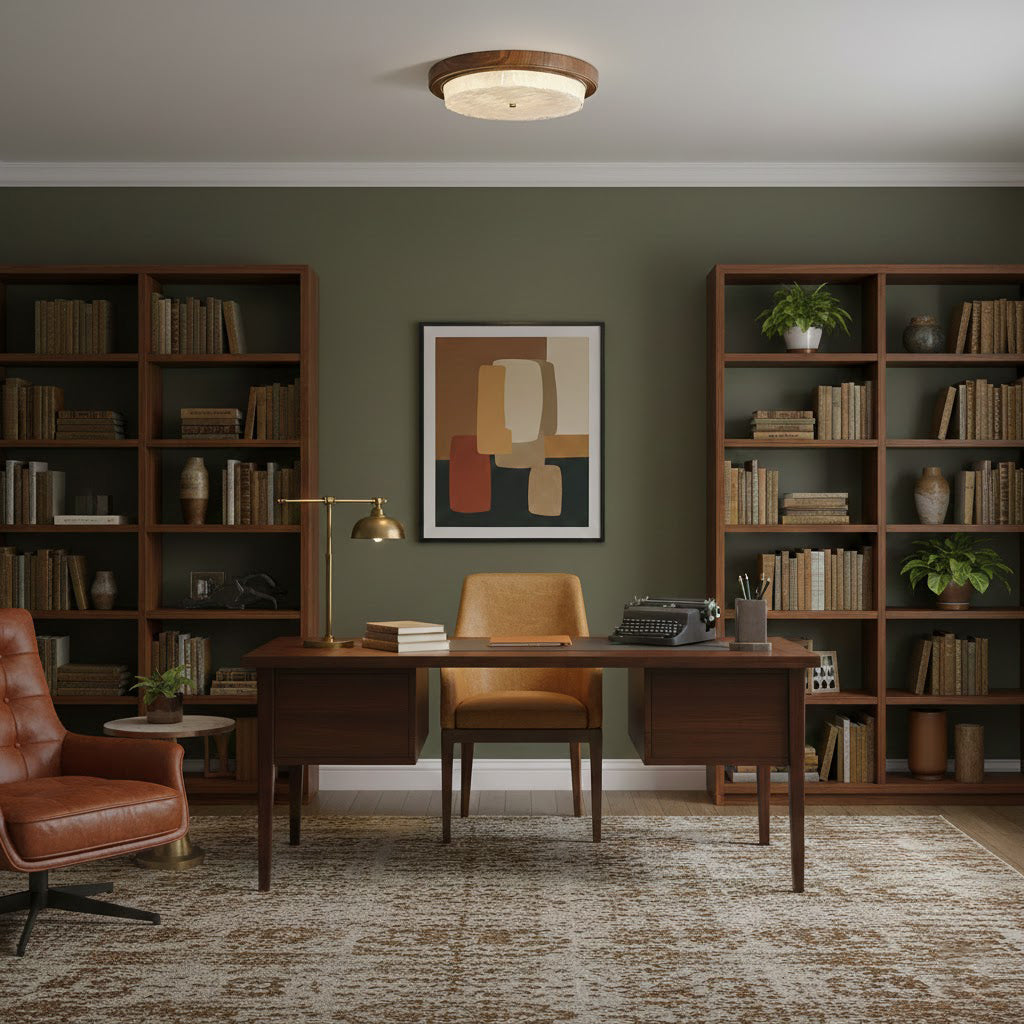 Wood Trim Round Flush Mount Ceiling Light