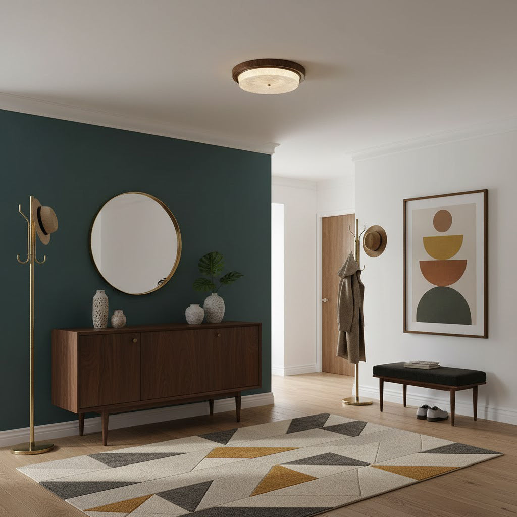 Wood Trim Round Flush Mount Ceiling Light