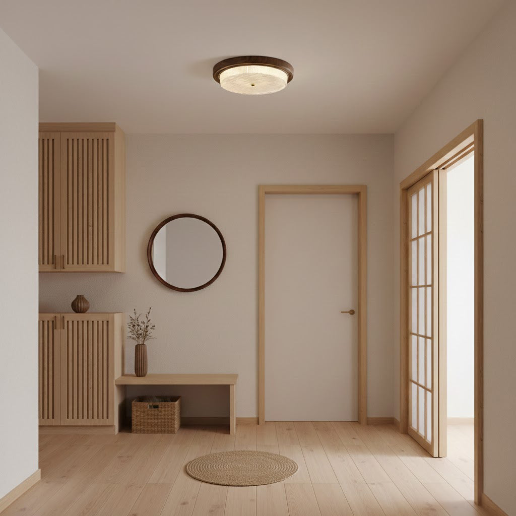 Wood Trim Round Flush Mount Ceiling Light
