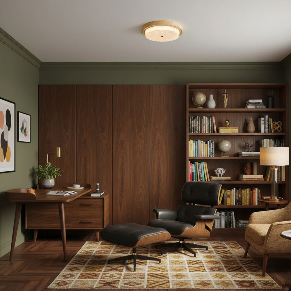 Wood Trim Round Flush Mount Ceiling Light