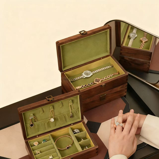Emerald minimalist walnut jewelry box