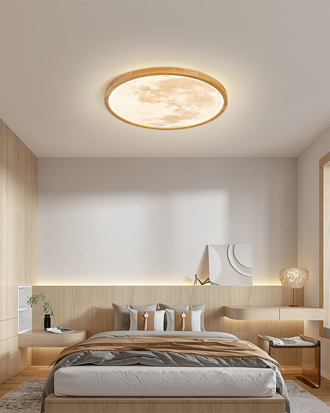 Wood Trim Round Ceiling Light