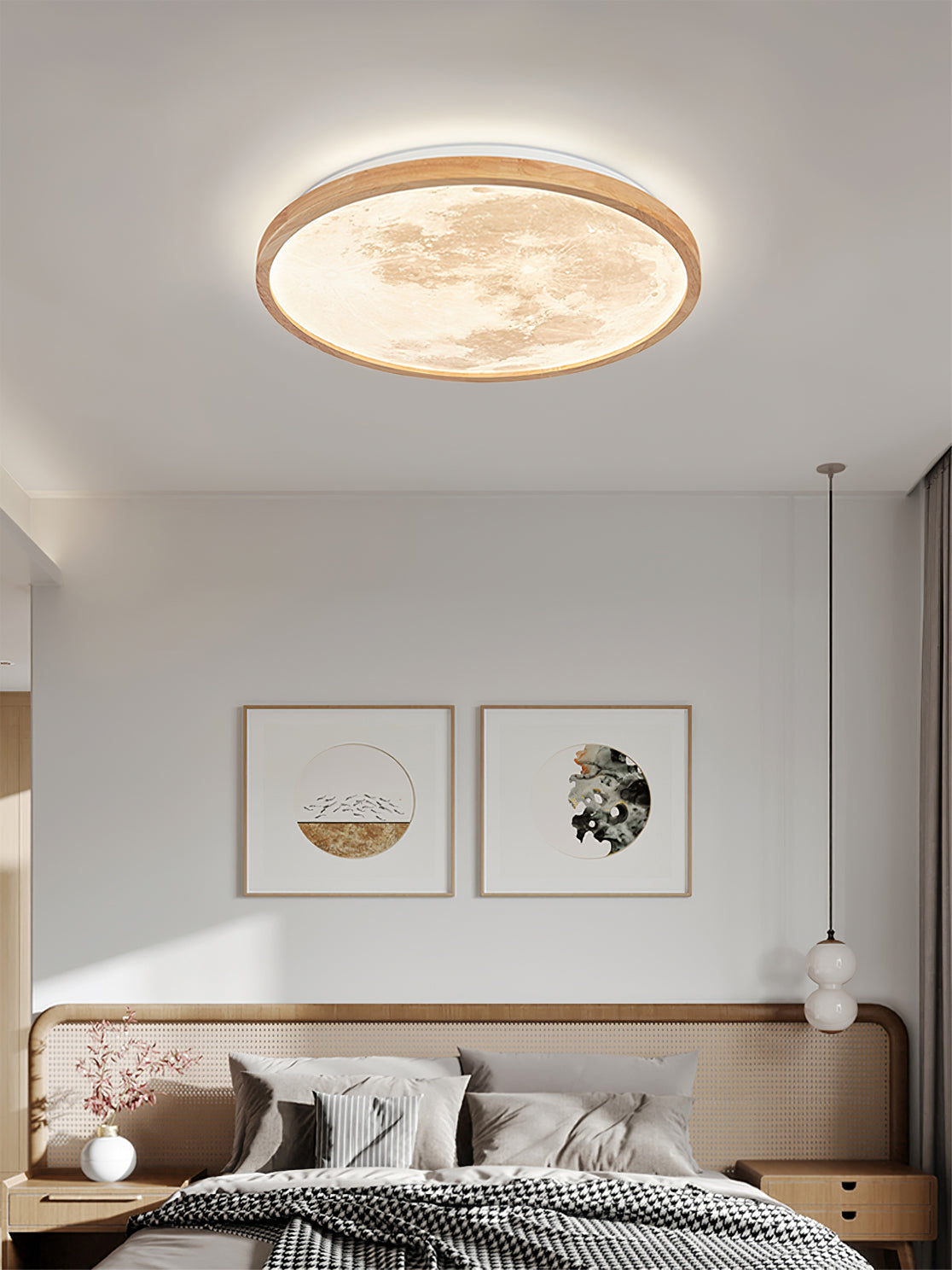 Wood Trim Round Ceiling Light