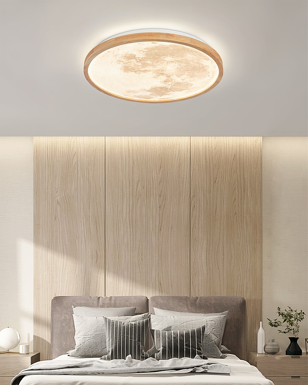 Wood Trim Round Ceiling Light
