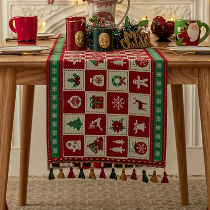 Red Christmas Table Runner | Geometric Holiday Pattern