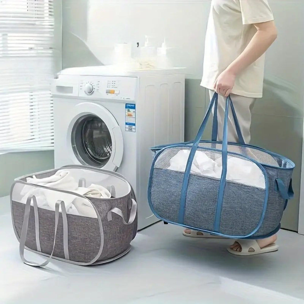 Foldable Laundry Basket - Stylish Design with Durable Handles 1