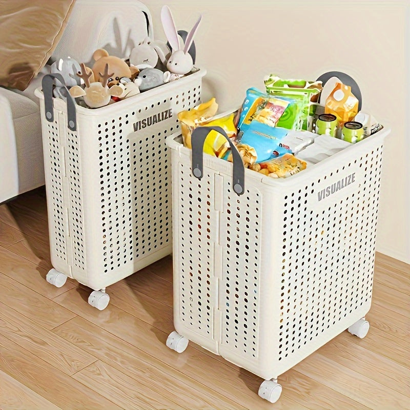 Foldable Laundry Box - Mobile Clothes Basket with Wheels for Easy Transport 0
