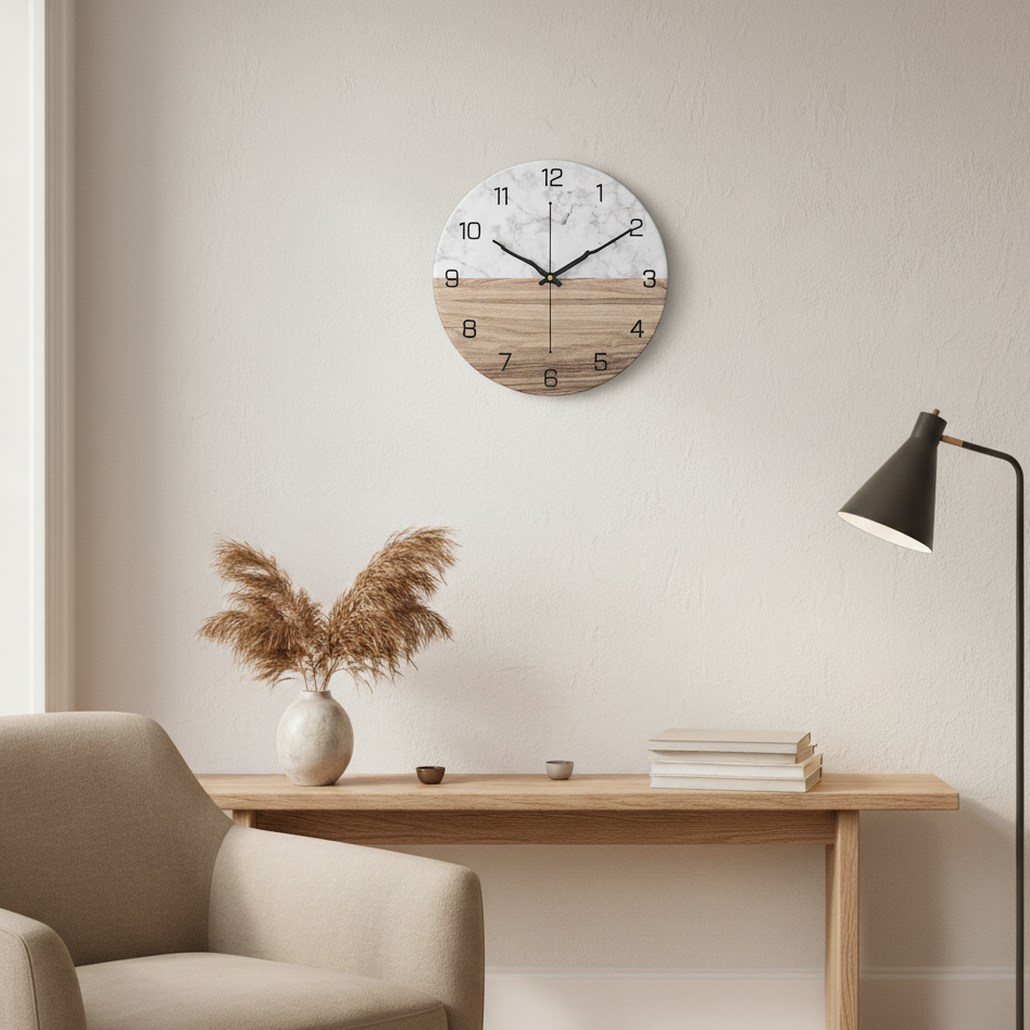 Marble Wall Clock | Modern 30cm Silent Quartz Timepiece