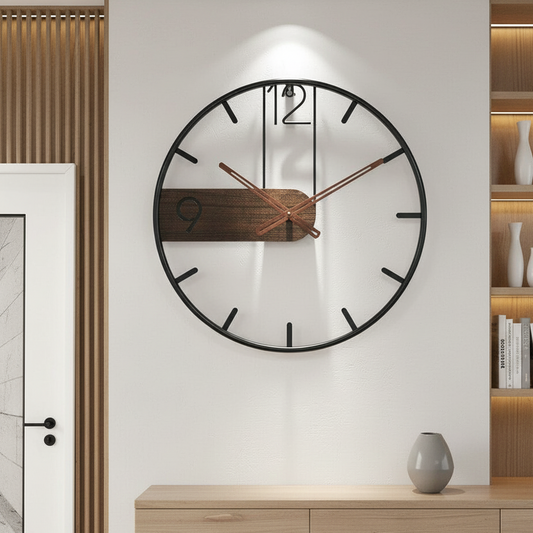 Walnut Wood Wall Clock | Modern Stainless Steel Frame