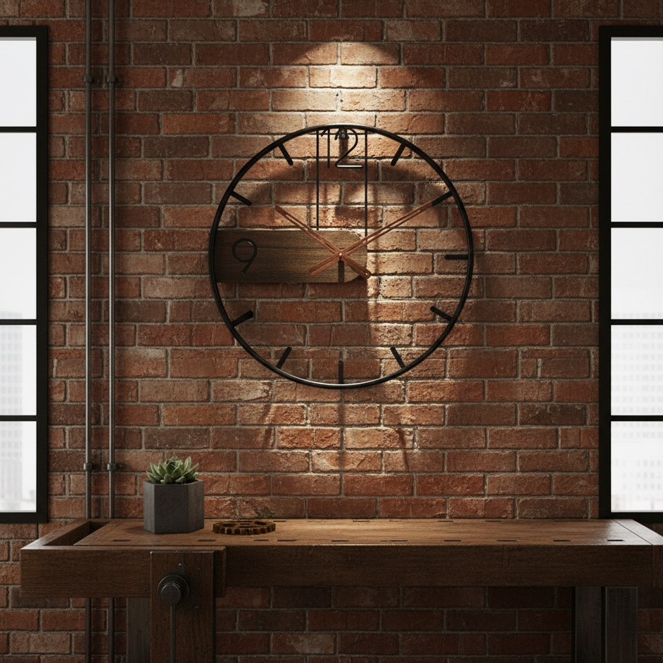 Walnut Wood Wall Clock | Modern Stainless Steel Frame