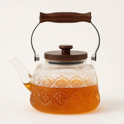 Glass Teapot with Infuser and Wooden Handle