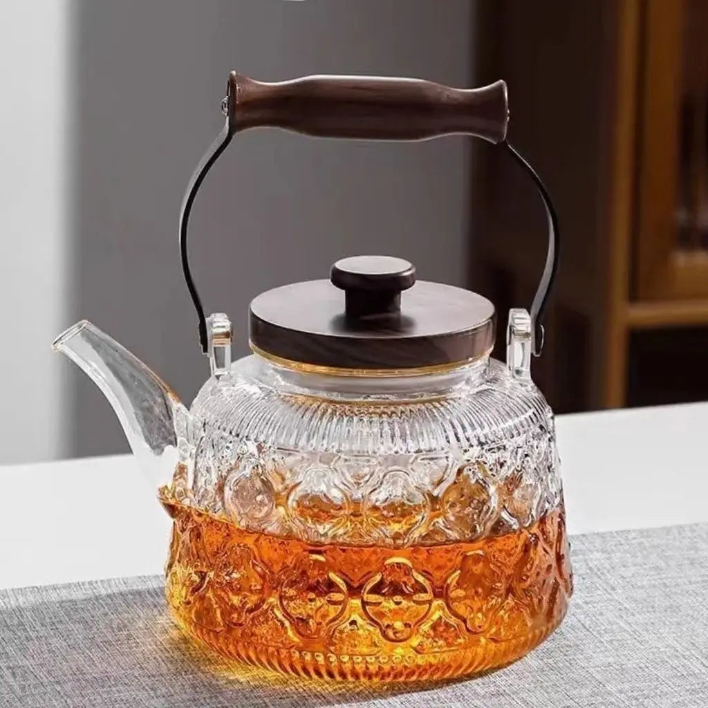 Glass Teapot with Infuser and Wooden Handle