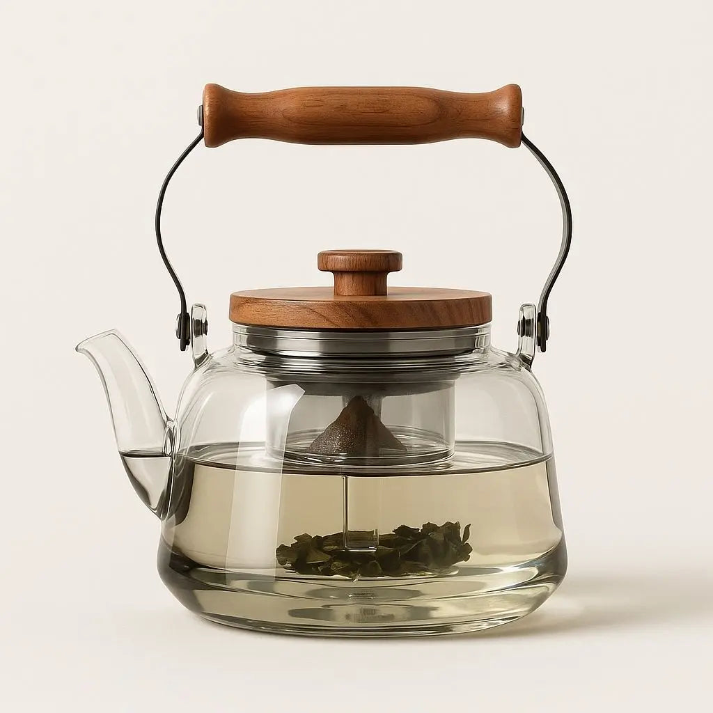 Glass Teapot with Infuser and Wooden Handle